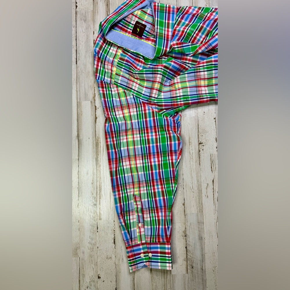 Tailorbyrd Mens Dress Shirt 4XL Long Sleeve Green Blue Button Up - Picture 8 of 13